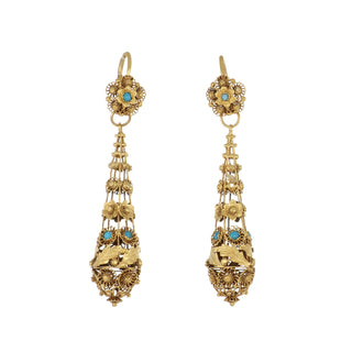 18K Gold Turquoises Day/Night Earrings