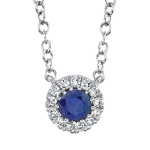 Shy Creation White 14K Gold Sapphire Pendant Necklace with Diamond