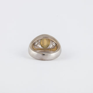 Vintage/Estate White 14K Gold Chrysoberyl Dome Ring with Diamonds