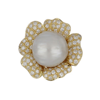 Vintage/Estate 18K Gold South Sea Pearl Cocktail Ring with Diamonds