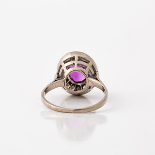 White 14K Gold Ruby Cluster/Halo Ring with Diamonds