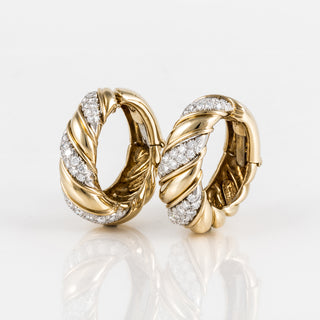 David Webb Two-Tone G&PT Diamonds Hoop Earrings