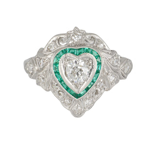 Art Deco Platinum Heart Diamond Filigree Ring