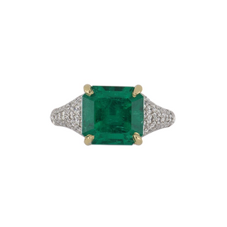 Tenenbaum Workshop White Platinum Emerald Solitaire Ring with Side Stones with Diamonds