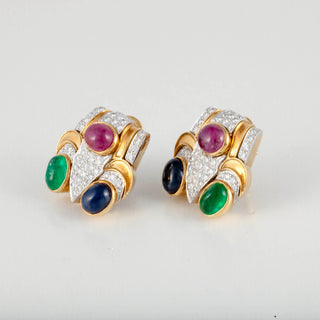 David Webb Yellow G&PT Diamonds Clip Earrings with Emeralds