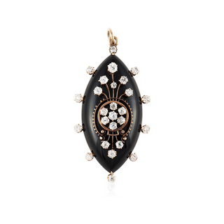 Yellow 16K Gold Onyx Drop Pendant with Diamonds