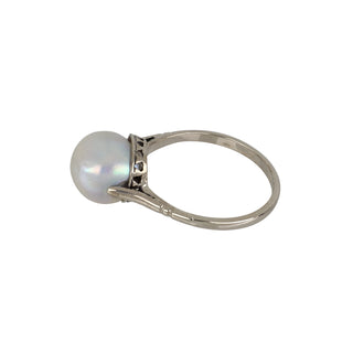 Art Deco 14K White Gold Akoya Pearl Ring