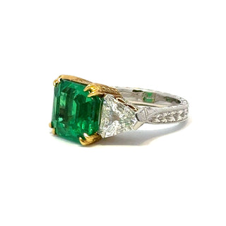 Vintage/Estate Two-Tone G&PT Emerald 3 Stone Ring with Diamonds