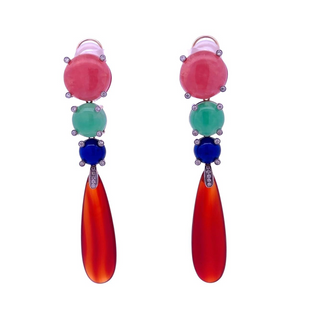 Tenenbaum Collection 18K Gold Chrysoprases Multi Drop Earrings with Lapis