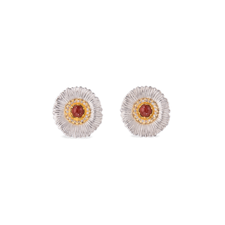 Buccellati Sterling Silver Daisy Button Earrings in Red Jasper