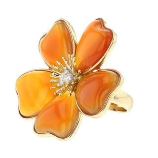 Tenenbaum Collection 18K Gold Carnelian Flower Ring with Diamonds