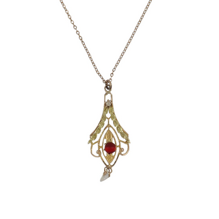 Vintage/Estate 14K Gold Garnet Pendant Necklace with Pearl