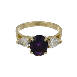 Vintage 1970s 14K Gold Amethyst Ring with Side Diamonds