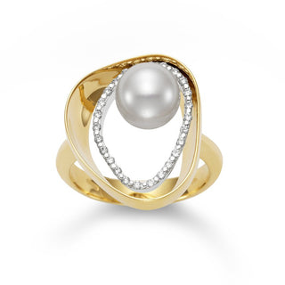 Mastoloni 18K Gold Freshwater Pearl Cocktail Ring with Diamond