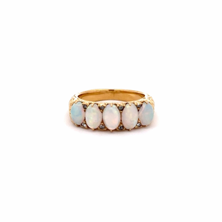 Victorian 18K Gold Opal Half Hoop Ring with Diamonds