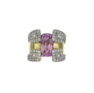 David Webb 18K Gold Kunzite Cocktail Ring with Diamonds