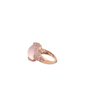 Estate Signed GA 18K Rose Gold Moonstone and Pink Sapphire Ring