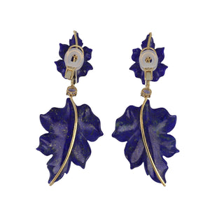 Tenenbaum Collection 18K Gold Lapis Leaf Drop Earrings with Diamonds