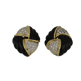 Vintage/Estate 18K Gold Onyxes Clip Earrings with Diamonds