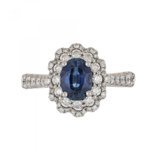 Vintage/Estate 18K White Gold Sapphire Cluster/Halo Ring with Diamond