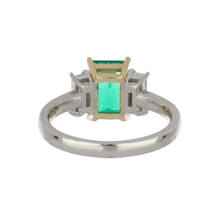 Tenenbaum Workshop Two-Tone G&PT Emerald 3 Stone Ring with Diamonds