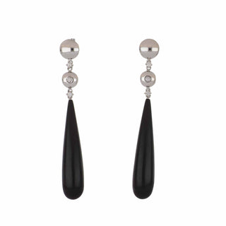 Antonio Papini 18K White Gold Wood Drop Earrings with Diamonds