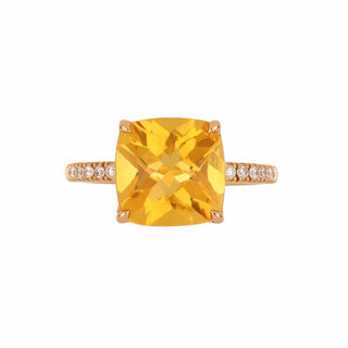 Lisa Nik 18K  Gold Citrine Solitaire Ring with Diamonds