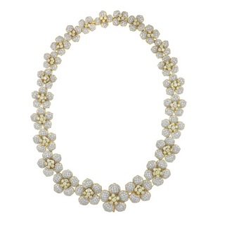 Estate Two-Tone 18K Gold Fancy Yellow & White Diamond Flower Collar Necklace