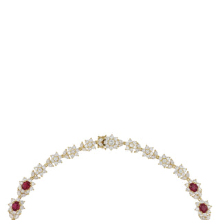 Tenenbaum Workshop 18K Gold Rubie and Diamond Cluster Link Necklace