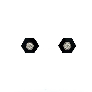 Platinum Onyxes Stud Earrings with Diamonds