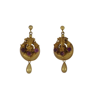 Victorian 18K Gold Garnet Drop Earrings