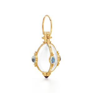 Temple St Clair 18K Gold 2.20 Carat Cabochon Cut Moonstone Drop Pendant with Tanzanites