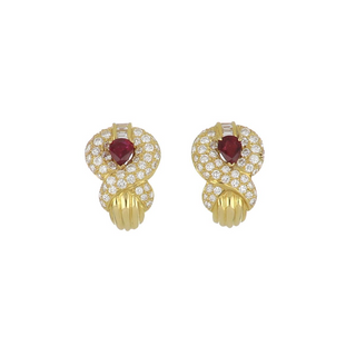 18K Gold Rubies Clip Earrings with Diamonds