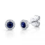 Shy Creation White 14K Gold Sapphire Stud Earrings with Diamond