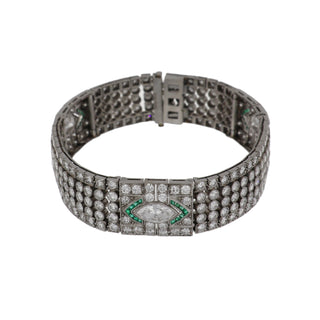 Platinum Emerald Line Bracelet with Diamonds