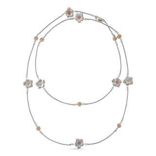 Buccellati Sterling Silver & Rose Gold Gardenia Station Necklace with Pink Sapphires