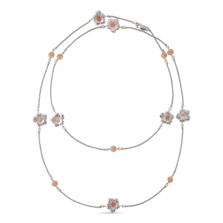 Buccellati Sterling Silver & Rose Gold Gardenia Station Necklace with Pink Sapphires