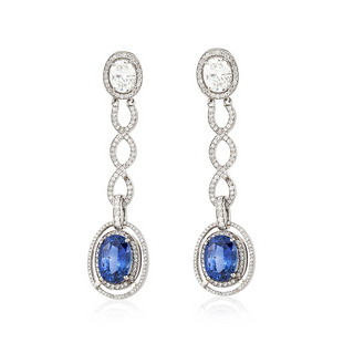 Vintage/Estate White Platinum Sapphires Multi Drop Earrings with Diamond