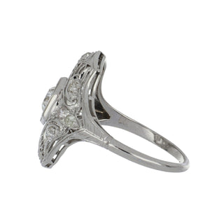 White 14K Gold Diamond Navette Ring with Diamonds