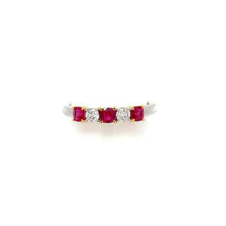 Tenenbaum Collection Two-Tone 18K Gold Rubies 5 Stone Ring with Diamonds