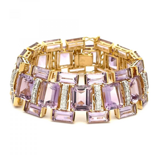 18K Gold Amethysts Link Bracelet with Diamonds