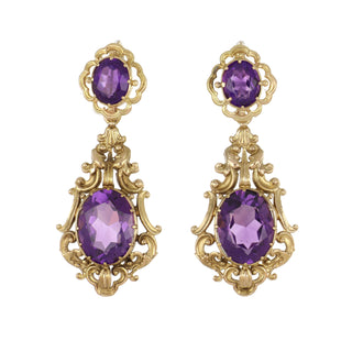 14K Gold Amethysts Day/Night Earrings