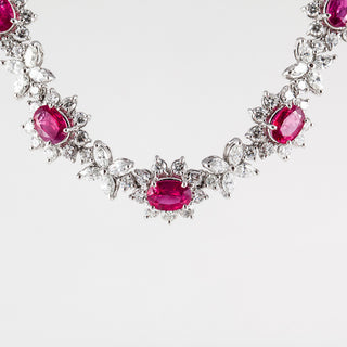 Estate Platinum Ruby and Diamond Cluster Necklace