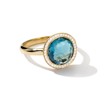 Ippolita 18K Gold Blue Topaz Cluster/Halo Ring with Diamond