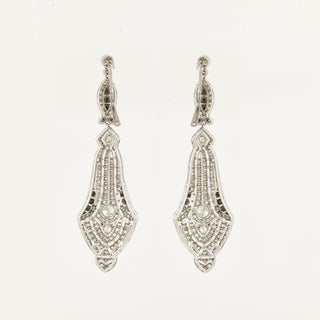 Art Deco Platinum Diamond Drop Earrings with Onyx