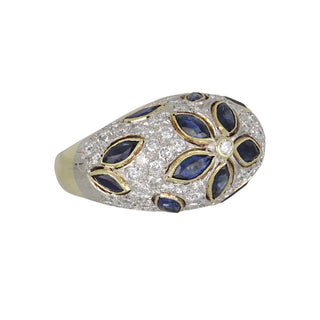 Vintage Gold & Platinum Diamond Dome Ring with Sapphires