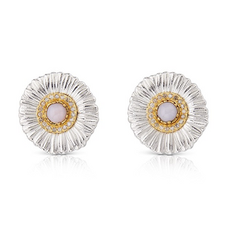 Buccellati Sterling Silver Daisy Button Earrings in Pink Opal