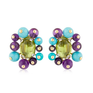 Tenenbaum Collection 18K Gold Peridot Clip Earrings with Amethysts