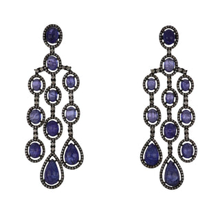 Maharaja Sterling Silver Tanzanite Chandelier Earrings with Diamond