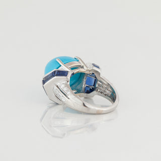 Vintage/Estate White Platinum Turquoise Dome Ring with Sapphires